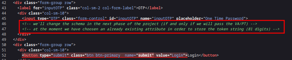 Comment in the login page source