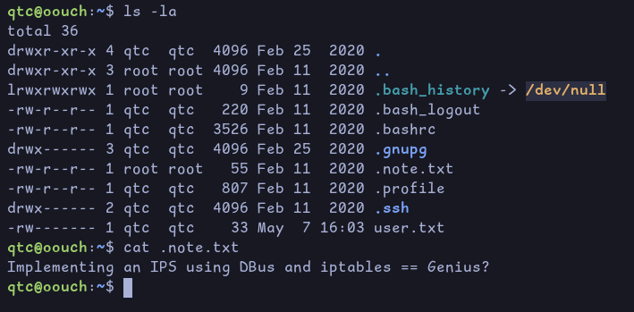 Note in home directory