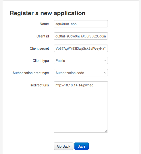 Application Registration Page