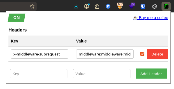 Setting the x-middleware-subrequest header with the firefox extension